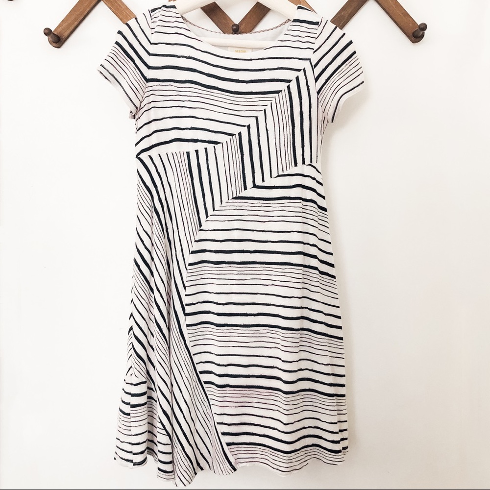 Maeve A-line Babydoll Striped White/Navy Dress - S